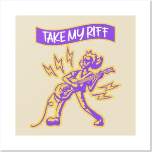 Take My Riff: Whimsical Guitarist Harmony in Purple, White, and Orange Posters and Art